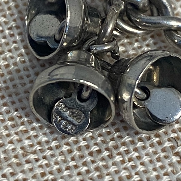 Wells Vintage sterling silver charm bracelet JMF Rhode Island bells Clover Grad - Picture 8 of 16